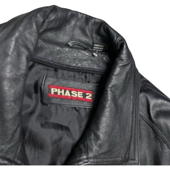 VINTAGE Y2K Genuine Leather Phase 2 Designer Retro Jacket Coat Mens 2XL - Picture 2 of 4
